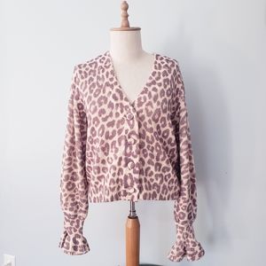 LoveShackFancy Leopard Print Boscom Cardigan Taupe Skies